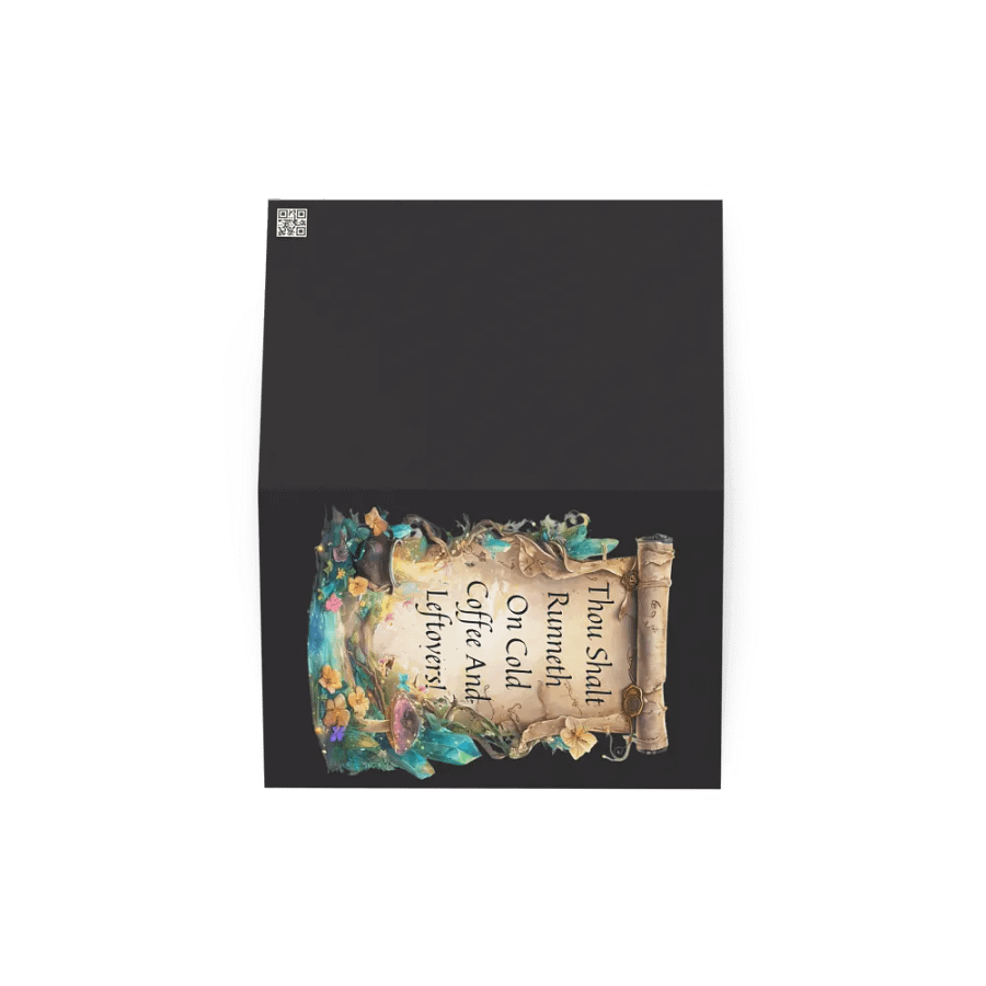 Funny Mom Greeting Card – “Thou Shalt Runneth On Cold Coffee & Leftovers” product image (3)