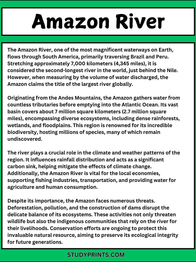 Amazon River Reading Comprehension Worksheet with Questions & Answers