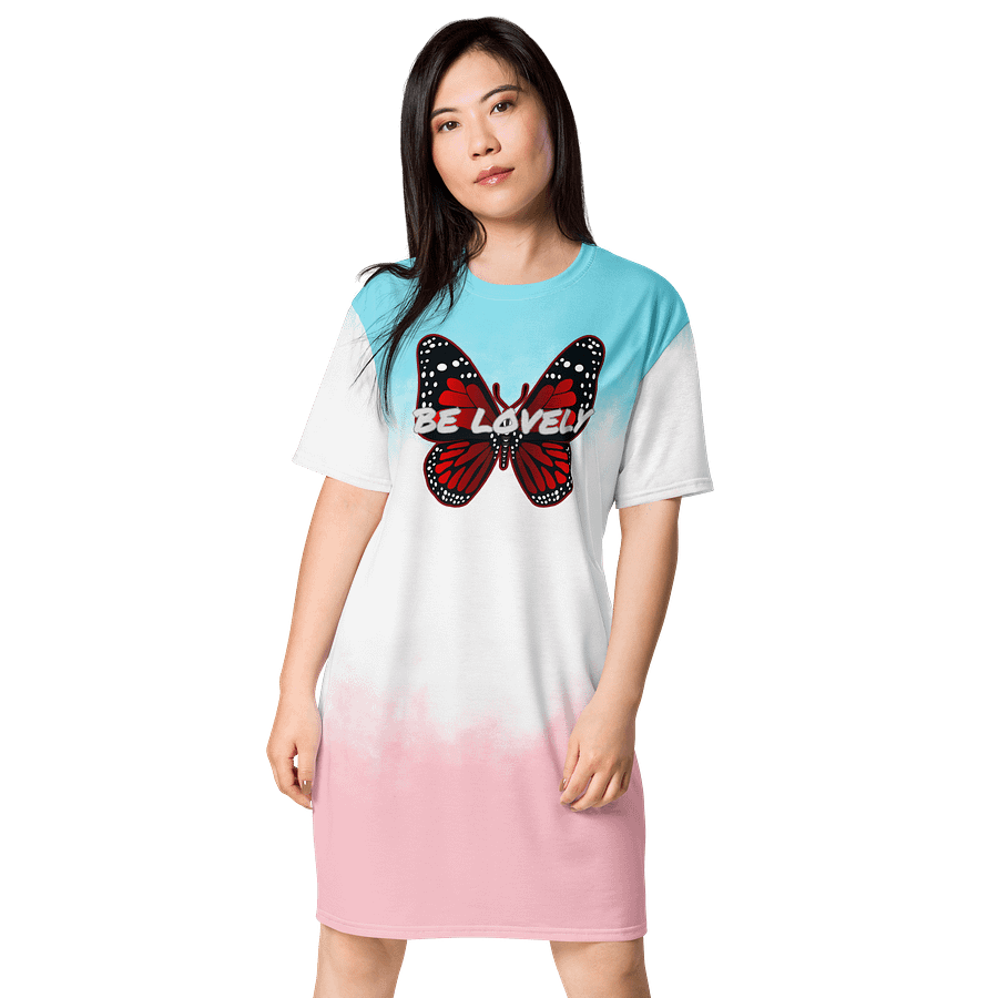 Be Lovely Butterfly All-Over T-Shirt Dress Women Pink and Blue Gradient product image (1)