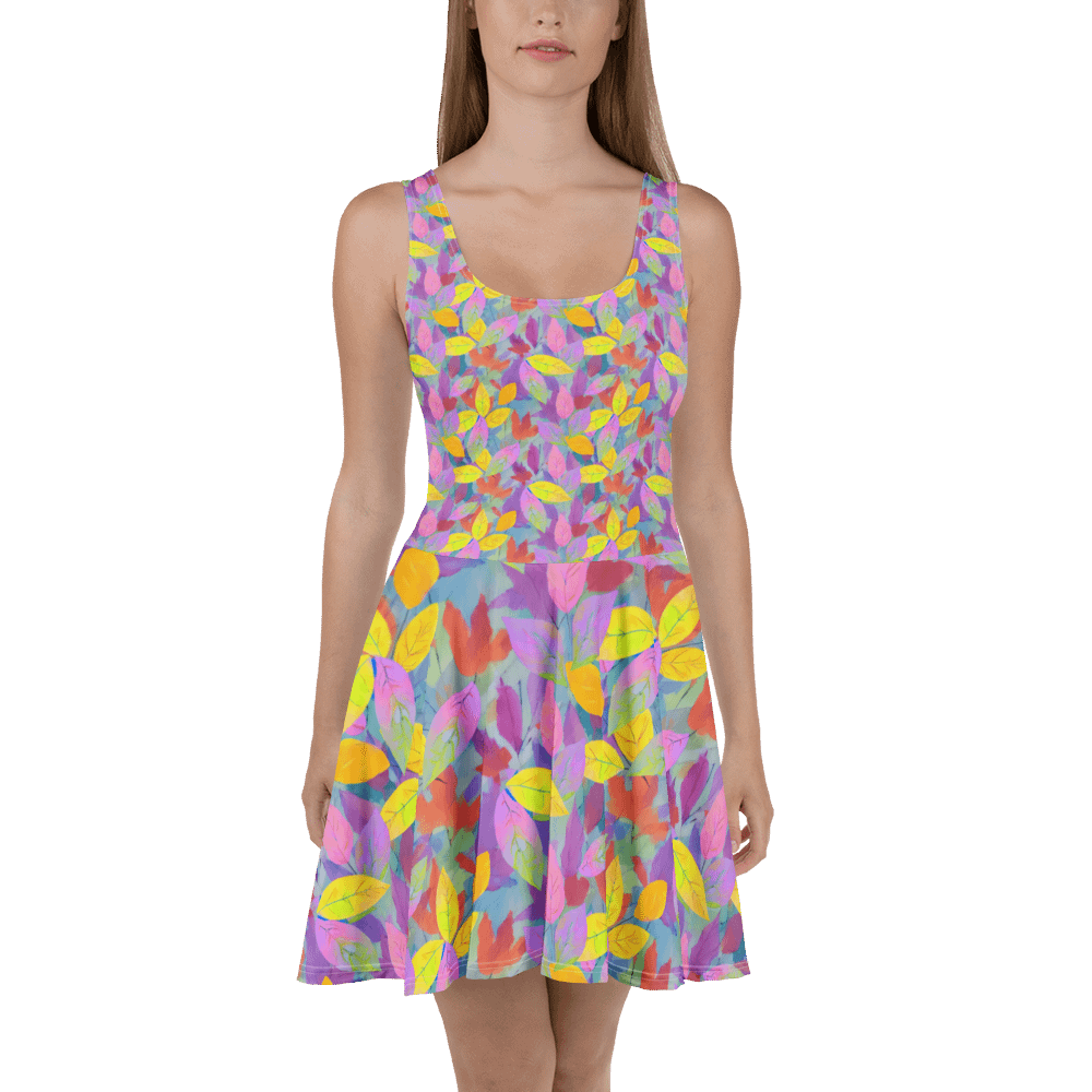 Yellow Pink Leaves Skater Dress product image (2)