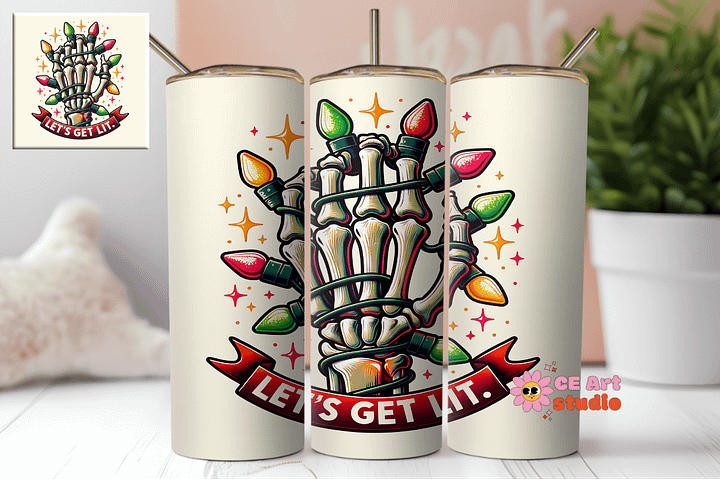 Let's Get Lit Skeleton Hand Tumbler Wrap PNG product image (1)