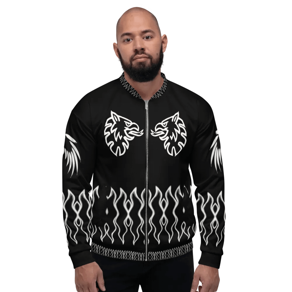 All-Over Print Bomber Jacket by Sublicolor 144 Black and White/Gripen product image (3)
