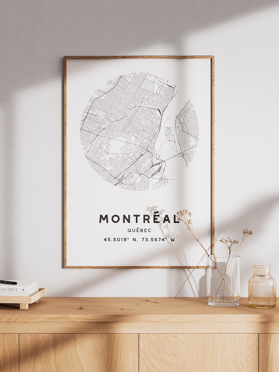 Montreal Street Map Poster – White Minimalist Circular City Art product image (1)