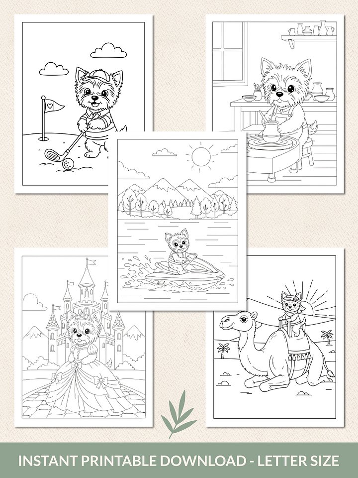 Printable Cute Yorkie Dog Fantasy Adventures Coloring Pages Volume 2 – 25 Fun Designs product image (2)