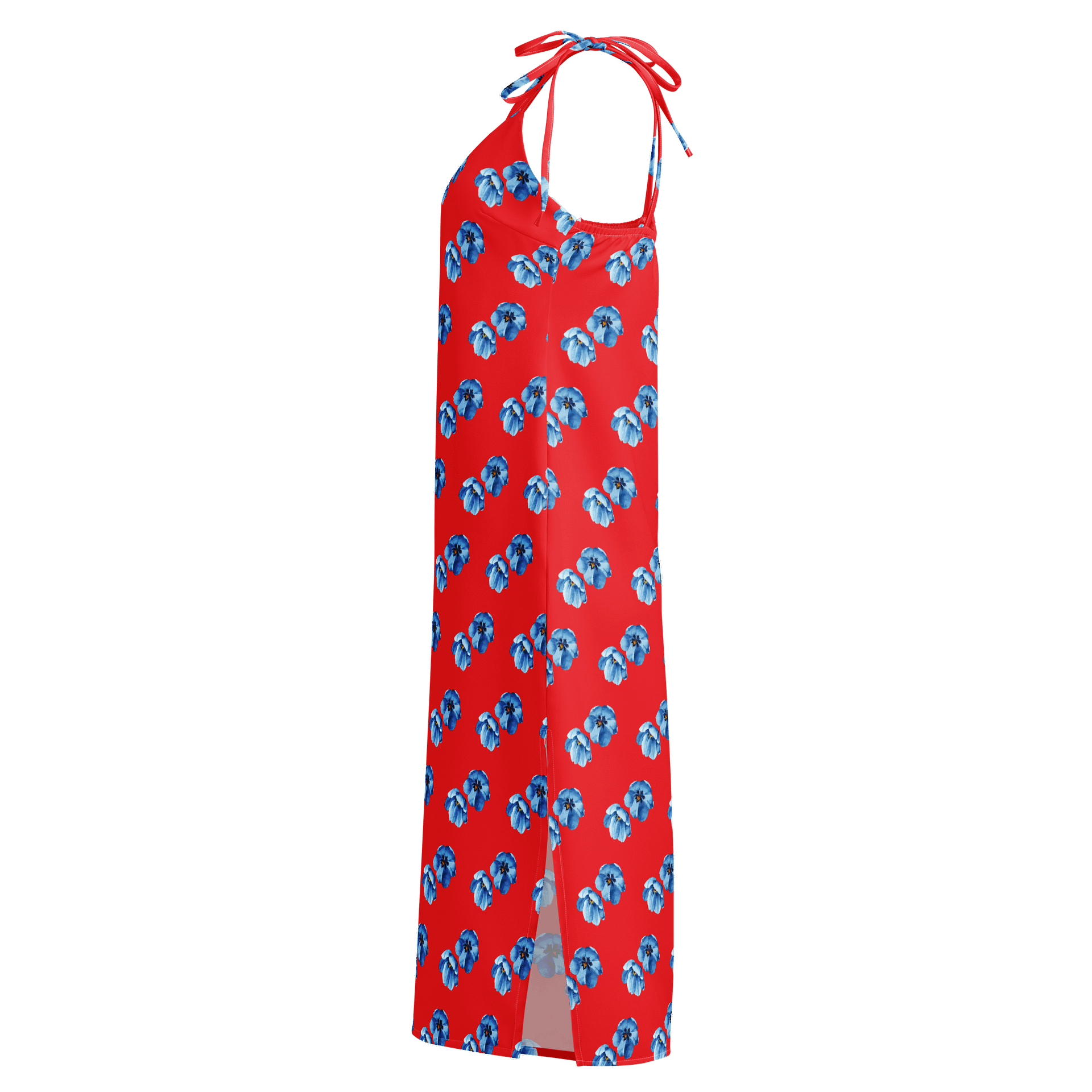 Red & Blue Floral Tie-Strap Midi Chiffon Dress product image (3)