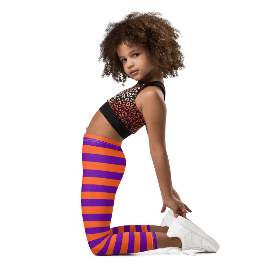 Striped Purple and Orange Kids Leggings product image (2)