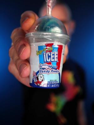 Trying weird candy ASMR: Blue Raspberry Dip-n-Lik ICEE Lollipop with Candy Powder #asmrcandy #candyasmr #blueraspberry #icee 