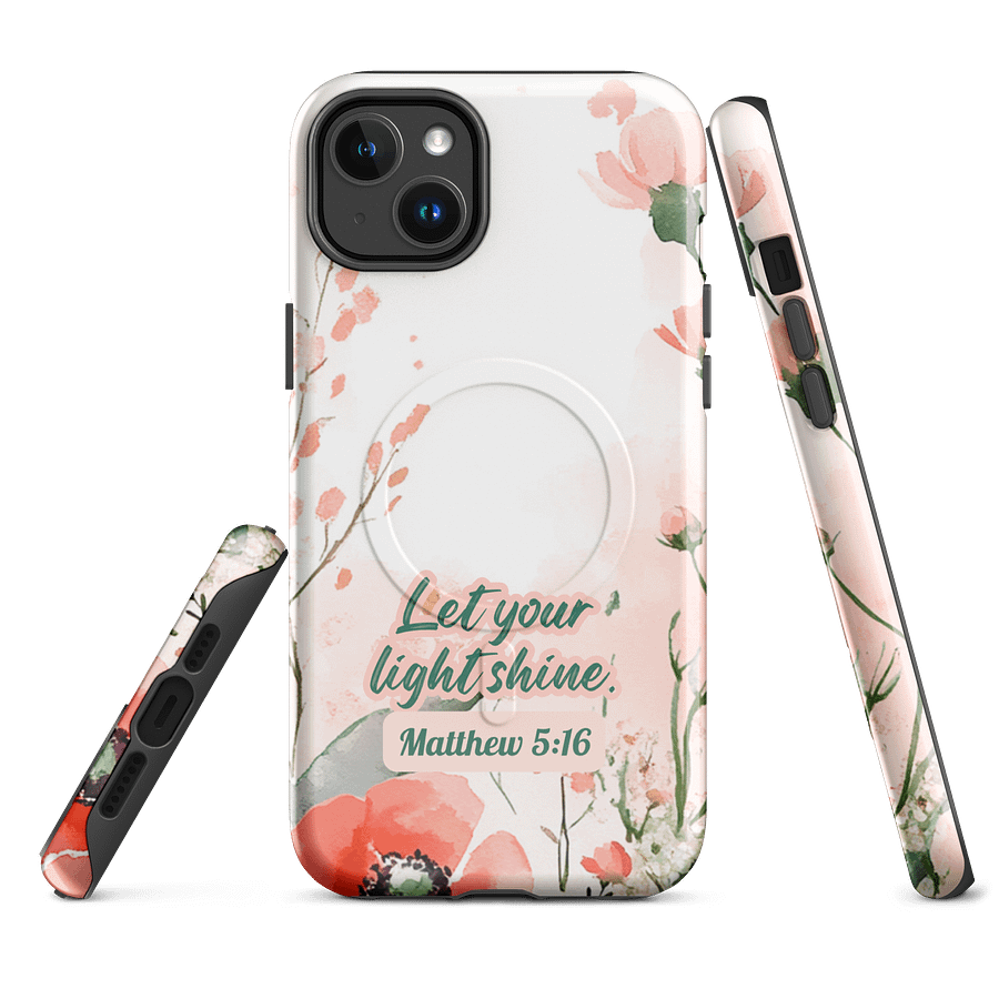 Let your Light Shine Matthew 5:16, Inspirational Gift, Tough iPhone Magnetic Case Scripture, Sunflower Bible Verse, MagSafe® iPhone® Tough Case, iPhone 14, iPhone 15, iPhone 16, Pro, Pro Max, Plus. product image (1)