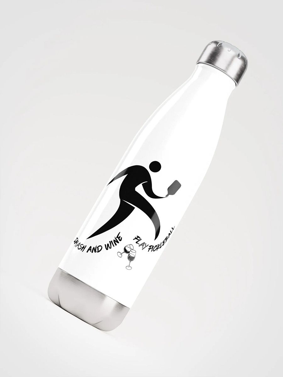 White Black Smash and Wine, Play Pickleball Stainless Steel Water Bottle product image (4)