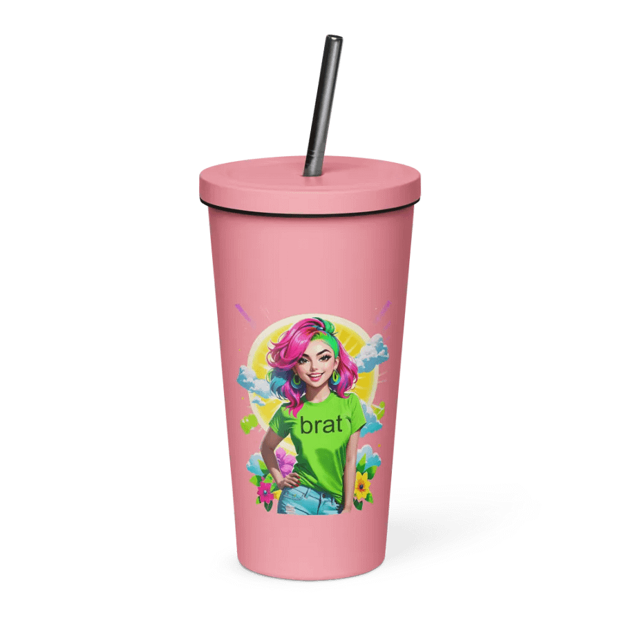Brat 20 oz Tumbler Cup - Pink - Insulated Tumbler with a Straw v5 product image (1)