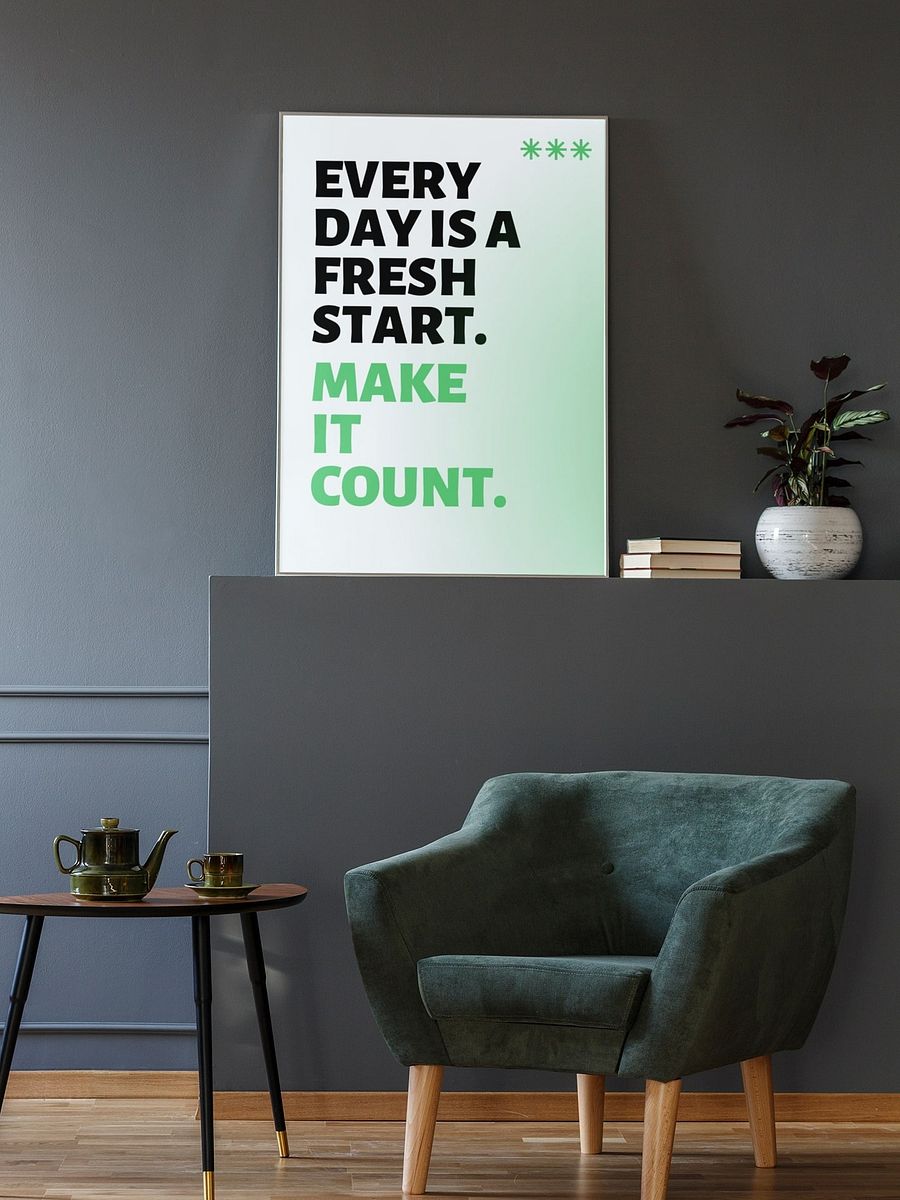 Inspirational Daily Fresh Start Poster, Positive Mindset Quote Wall Art, Motivational Home Decor, New Beginnings Office Artwork, Green Decor product image (2)