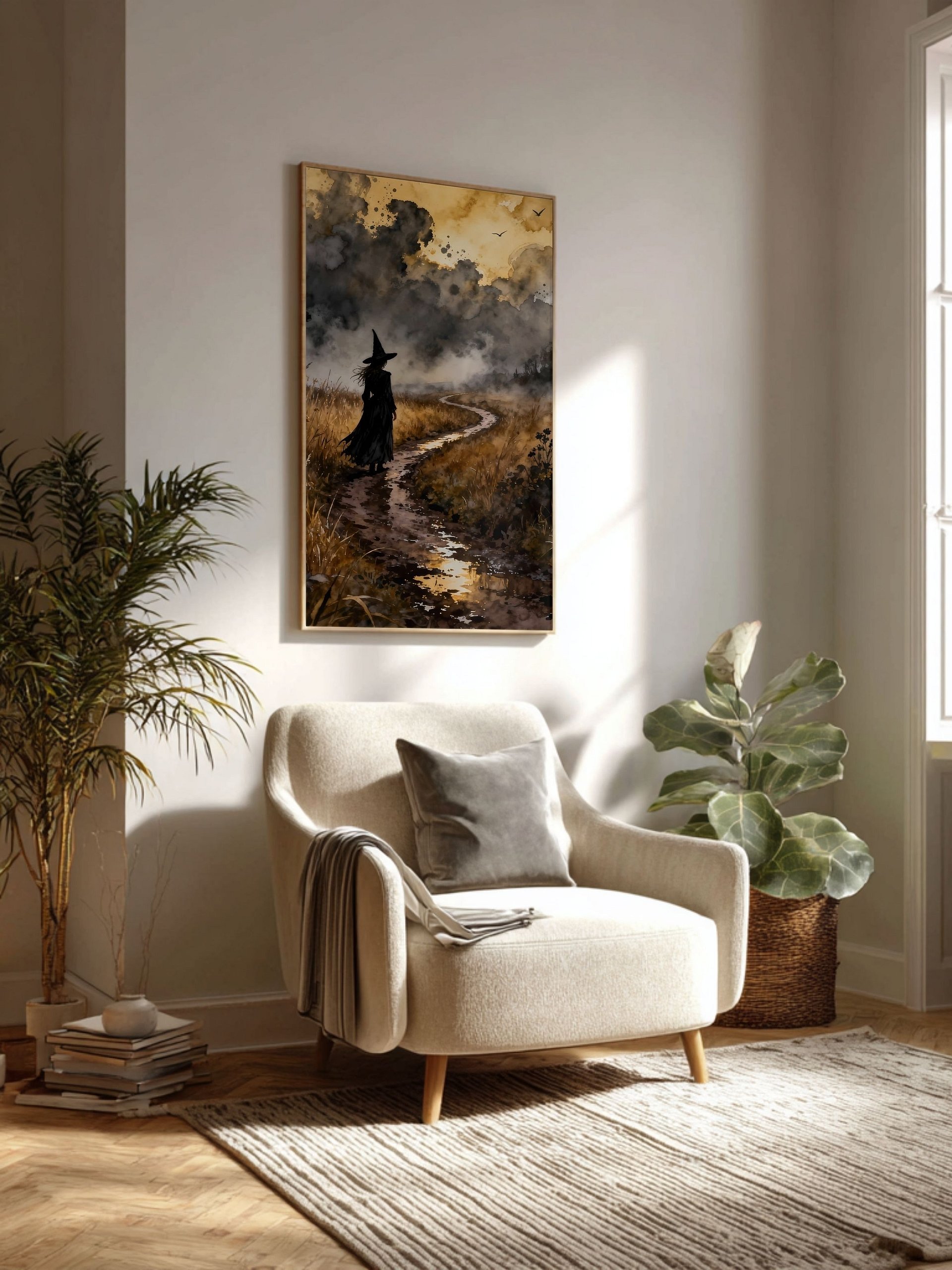 Moody Witch Watercolor Wall Art | Dark Forest Path Printable Art | Multiple Sizes | Instant Download product image (4)