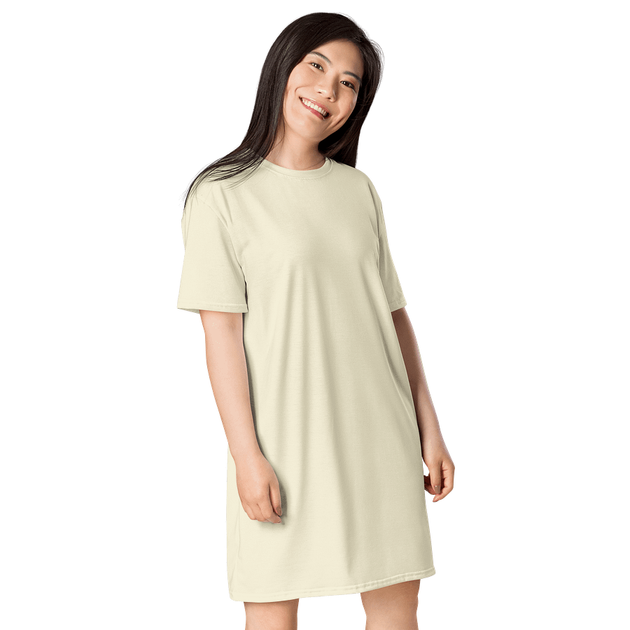 Off White Beige Solid Color Cozy T-Shirt Dress product image (4)