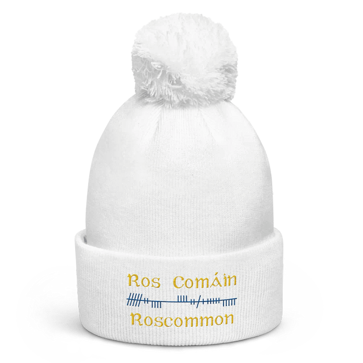 Roscommon/Ros Comáin Orthodox style Ogham embroidered Pom-Pom Beanie product image (1)