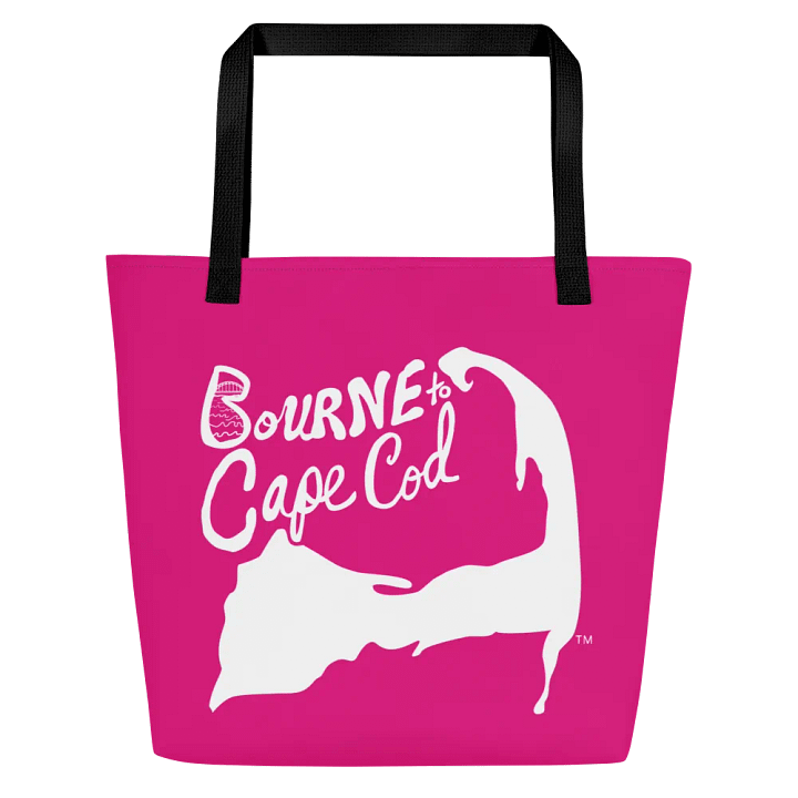 BOURNE to Cape Cod™ | Large Tote Bag with Pocket | Coastal Classic | All-Over Logo Print | White Logo on Pink product image (2)