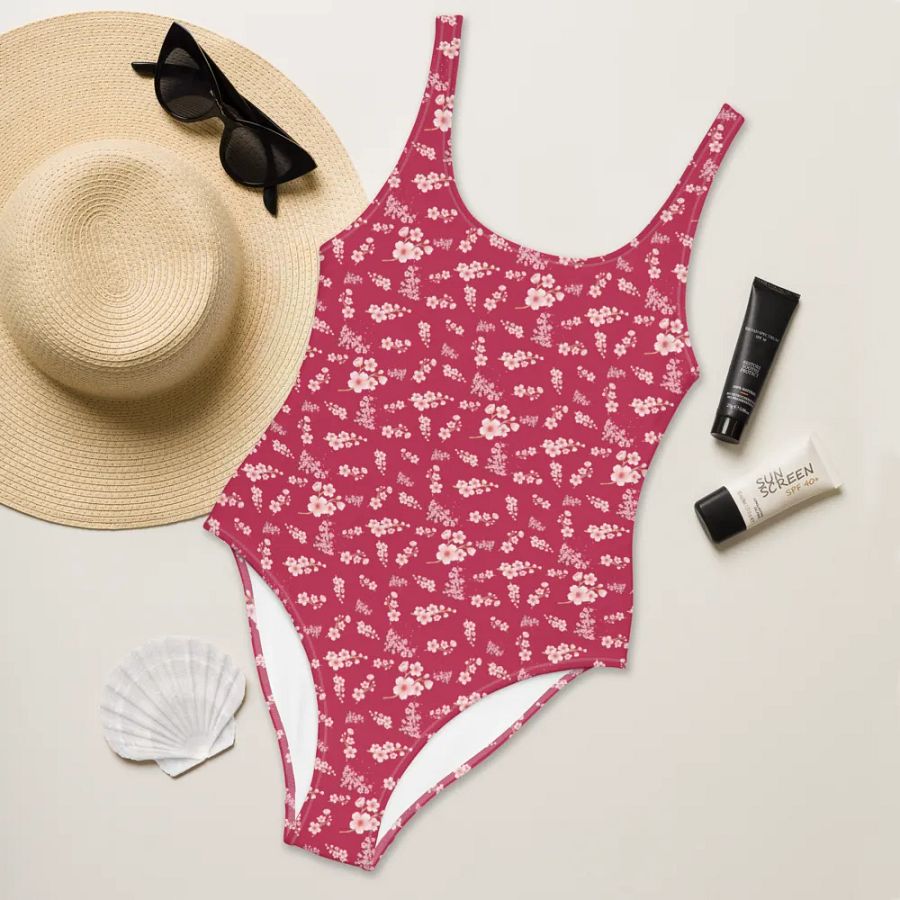 Cherry Blossoms on Magenta One-Piece Adult Swimsuit product image (10)