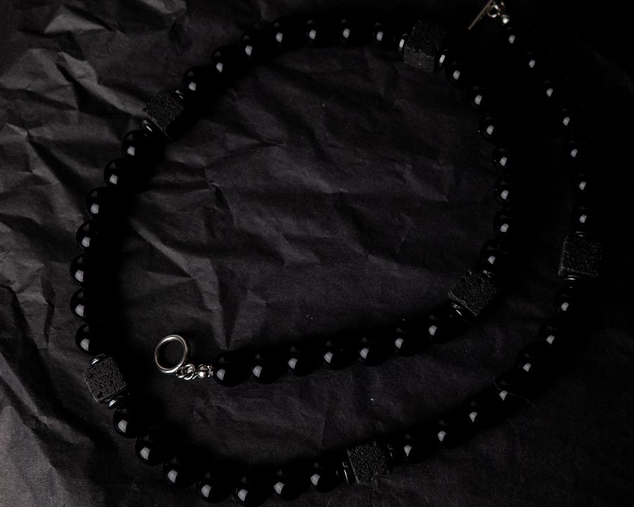 Onyx & Lava Stone Beaded Necklace product image (4)
