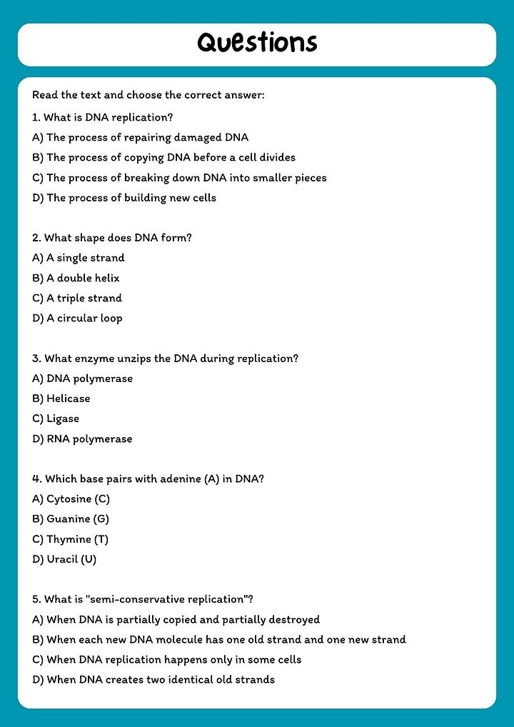 DNA Replication Reading Comprehension Passage & Questions product image (2)
