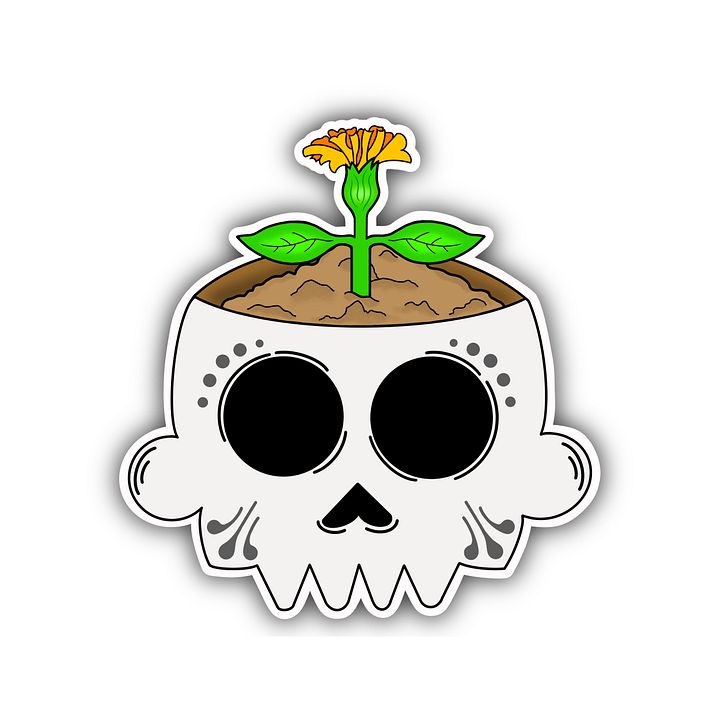 Skull Pot with Baby Marigold Sticker product image (1)
