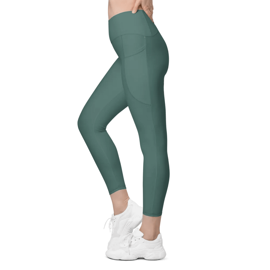 Plain Medium Dark Green Soft Summer Women's High Waisted Premium Crossover Leggings with Pockets by Treasure Pie product image (5)