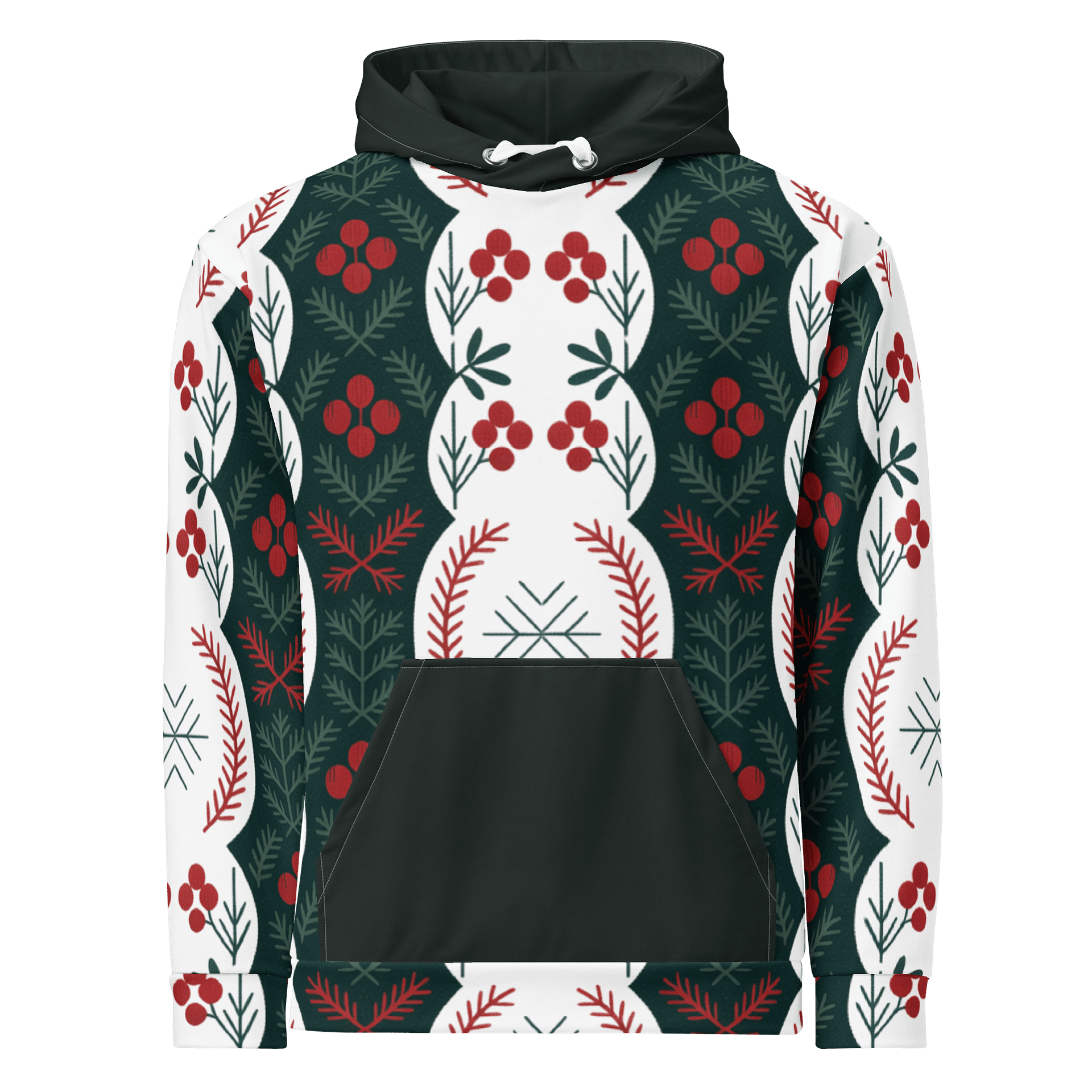 Festive Folk Art Hoodie – Holly & Pine Edition white product image (4)