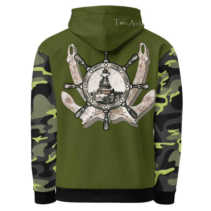 Camouflage & Green Twin anchor ship wheel & Tug CE Hoodie product image (1)