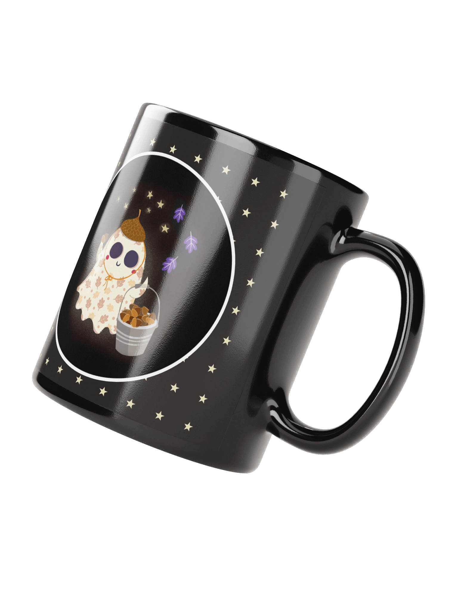 Little Ghost Acorn Collector - Black Ceramic Mug product image (3)
