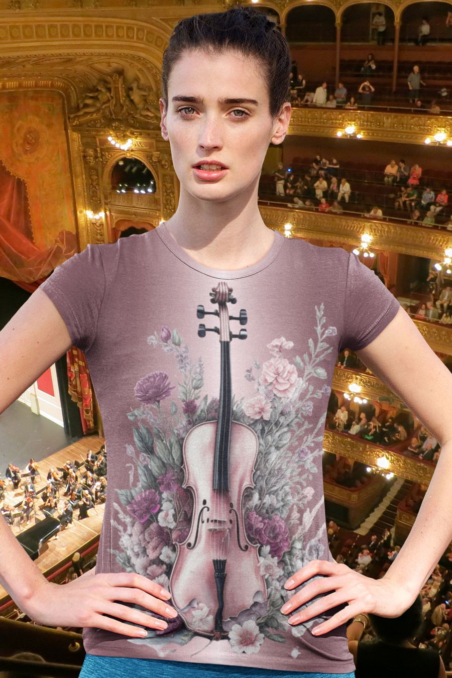 Floral Violin All Over Print T-shirt product image (1)