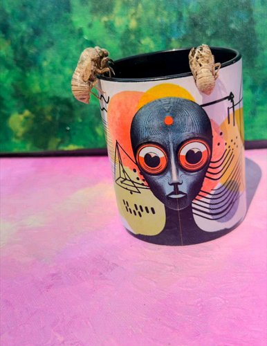 Stare into your soul mug and t-shirt combo.
Decorated with cicada shells. 

No bugs were harmed, making it.

 Also Ḇ̴̤͙̘̗͒̅̑...
