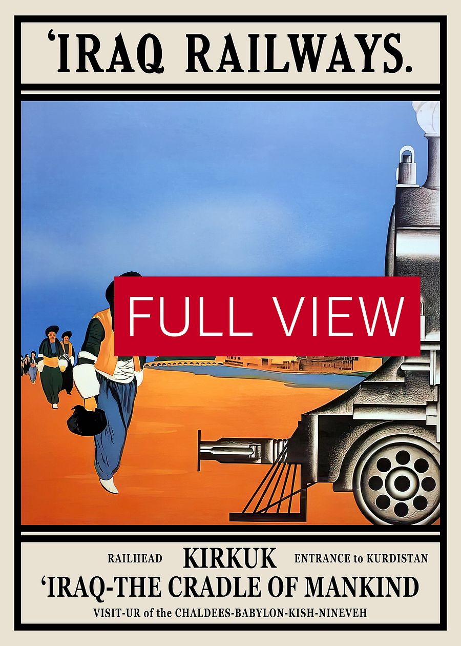 Iraq Railways, Kirkuk, Kurdistan. 1930s [RARE poster] — retro vintage travel poster, retro travel art, retro travel wall art product image (3)