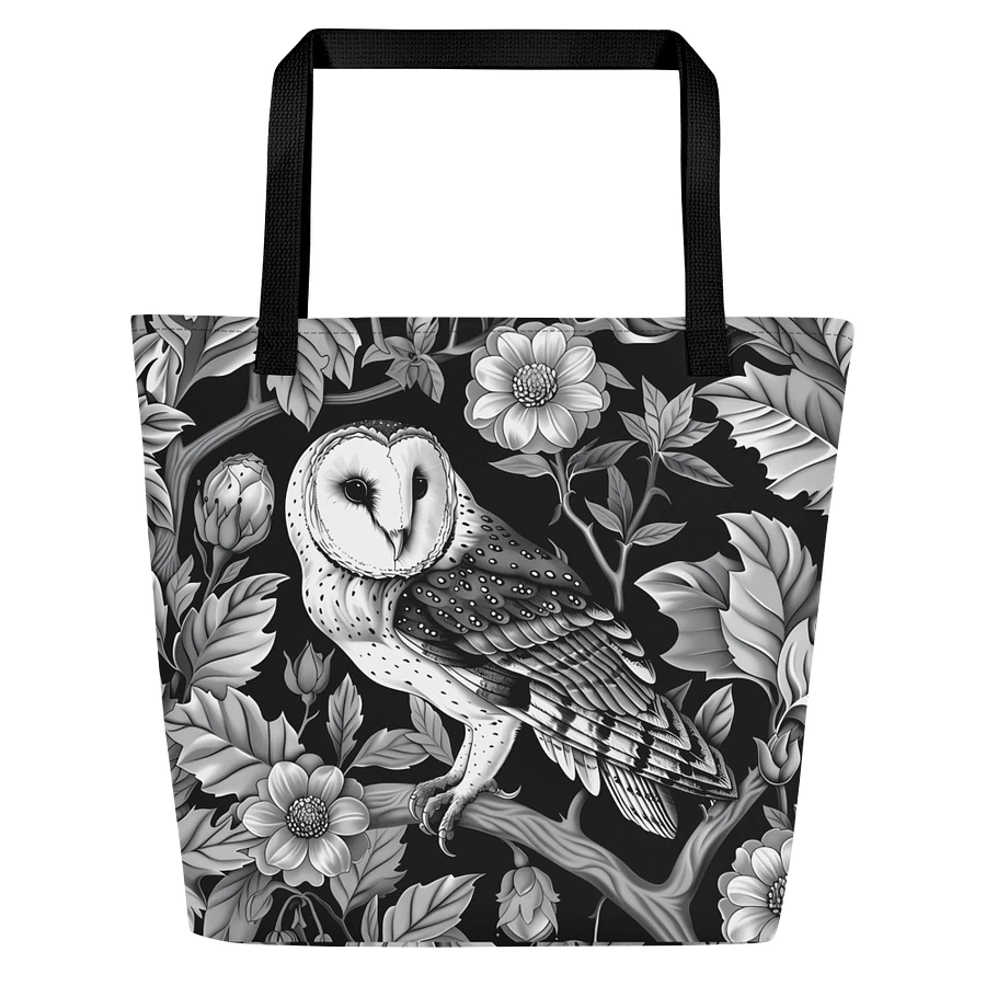 Tote Bag: Barn Owl Floral Forest Elegant Black and White Design product image (1)