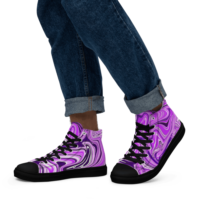 Men's High Top Canvas Shoes - Purple Digital Fluid Art product image (5)