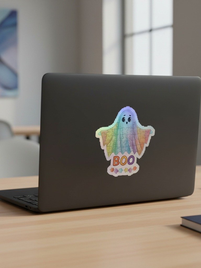 Holographic Boo Ghost Puzzle Sticker – Spooky & Shiny product image (4)