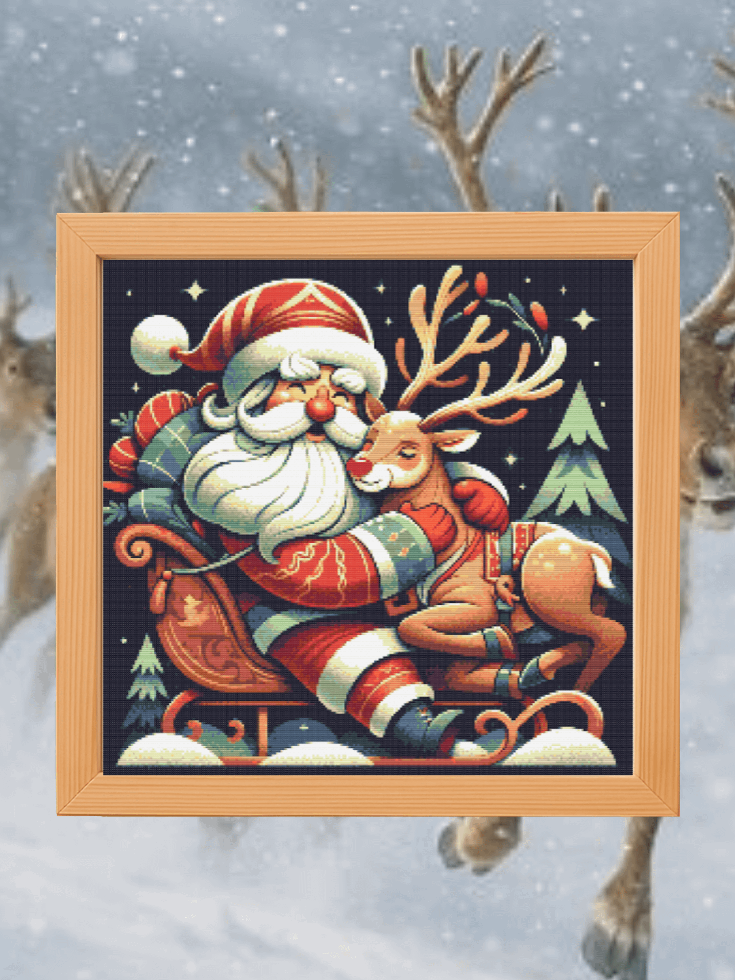 Santa Hugging Young Rudolph Cross Stitch Pattern product image (1)