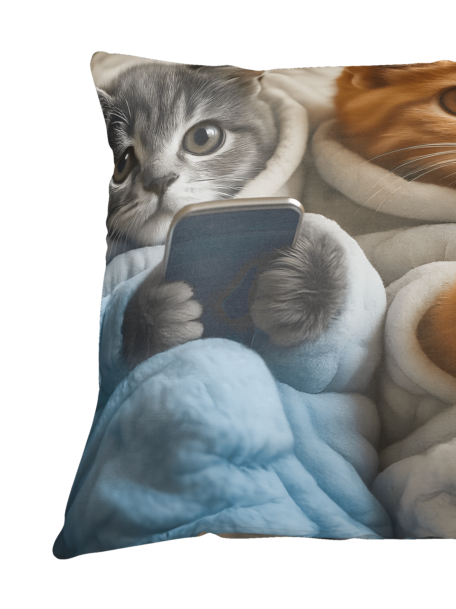 Kitties Texting In Bathrobe: Tech-Savvy Cats All-Over Print Pillow product image (3)