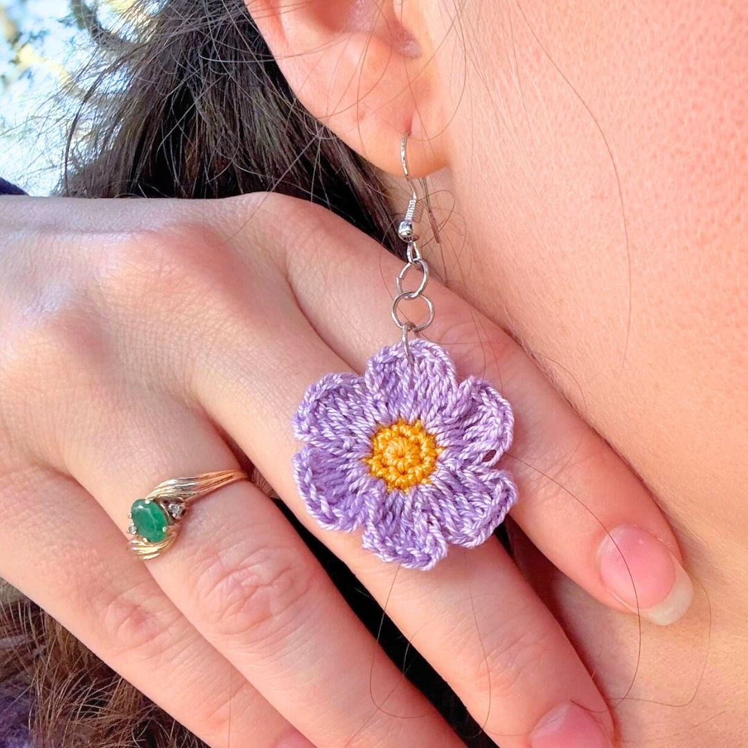 Handmade Crochet Daisy Earrings (Finished product ready to ship) product image (1)