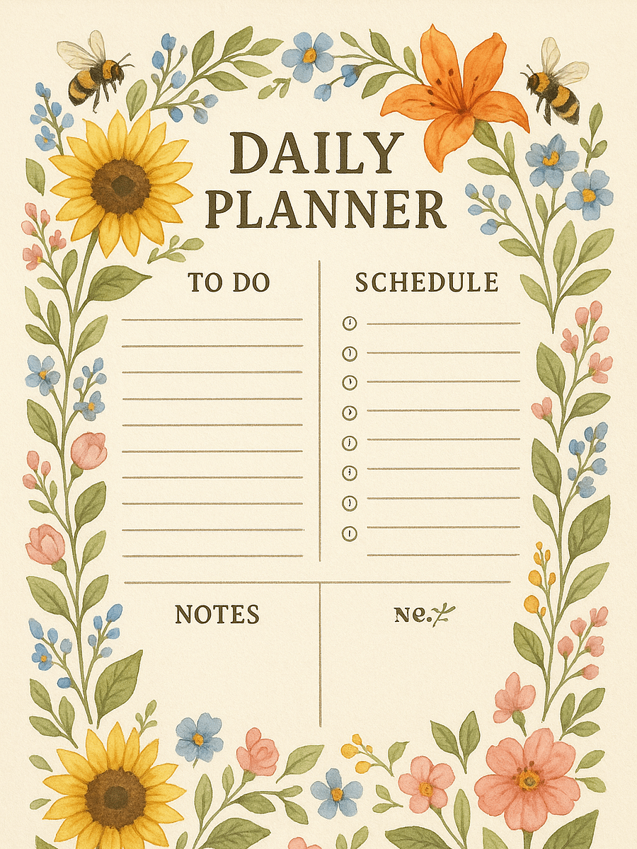 Printable Daily Planner Template – Minimalist PDF Download, Daily Schedule, To-Do List, Productivity Sheet, Goal Organizer product image (1)