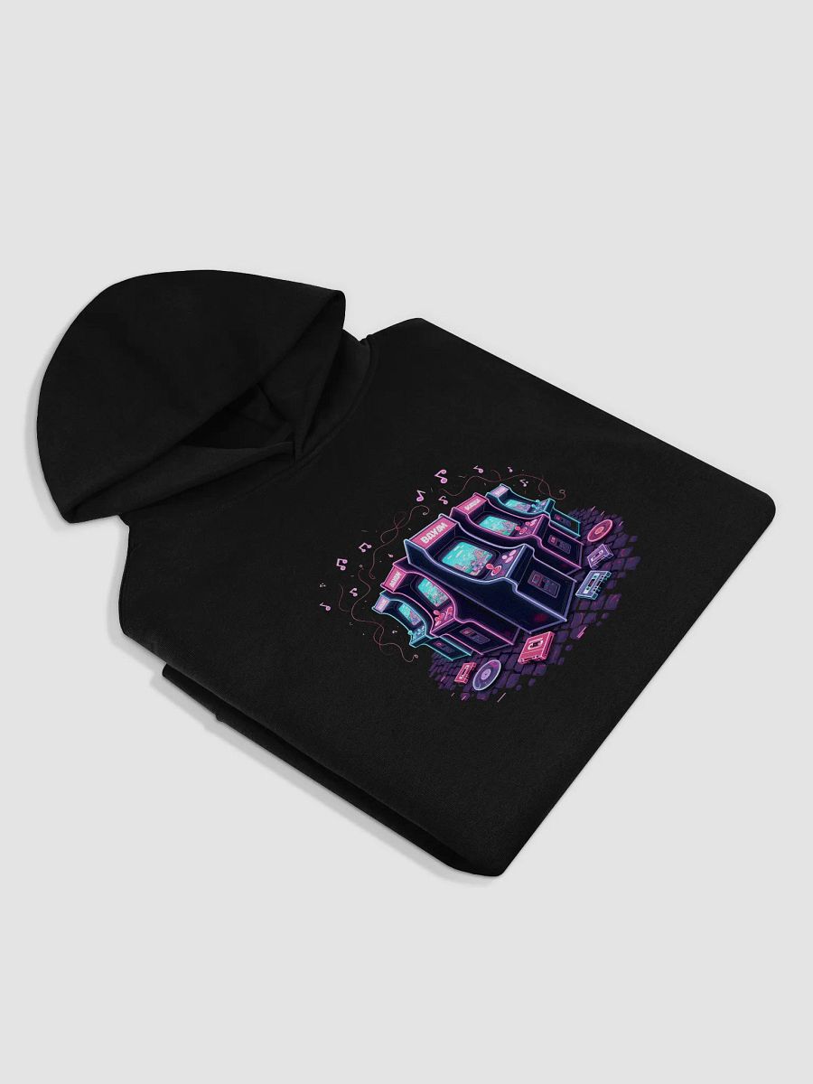 Retro Arcade Machines Hoodie with Neon Musical Notes – A Nostalgic Fusion of Gaming and Music product image (3)