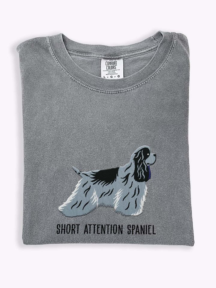 Short Attention Spaniel T-Shirt(Embroidered) of an American Cocker Spaniel(Blue Roan) product image (1)