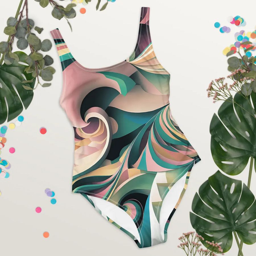 Abstract Lithographic Pattern Design one piece Swimsuit - V6 product image (8)