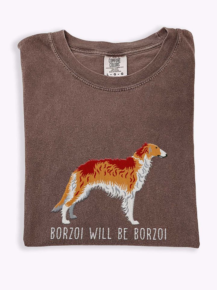 Borzoi Will Be Borzoi T-Shirt(Embroidered) of a Borzoi(Tan & White) product image (1)