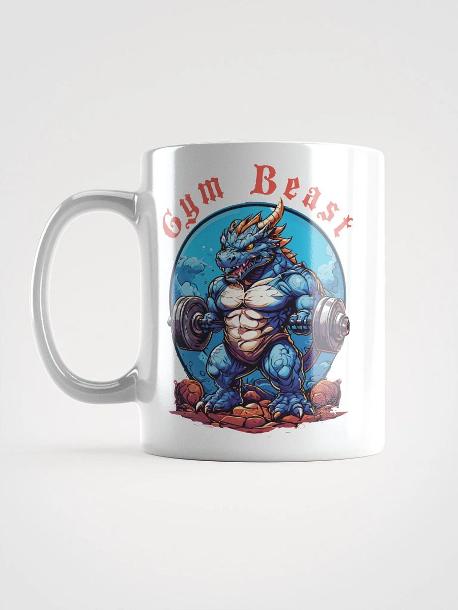 Gym Beast - Unique Funny White Glossy Mug Printed on Both Sides | Cool Strong Muscular Dragon Lifting Weights | Best Gift for Gym Lovers product image (6)
