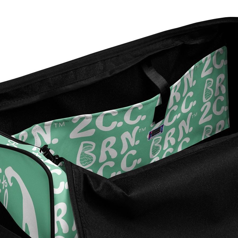 BOURNE to Cape Cod™ | Duffle Bag | BRN.2C.C.™ | Coastal Gym & Travel Gear | 22" All-Over Print Weekender | White Logos on Vista Blue Green product image (6)
