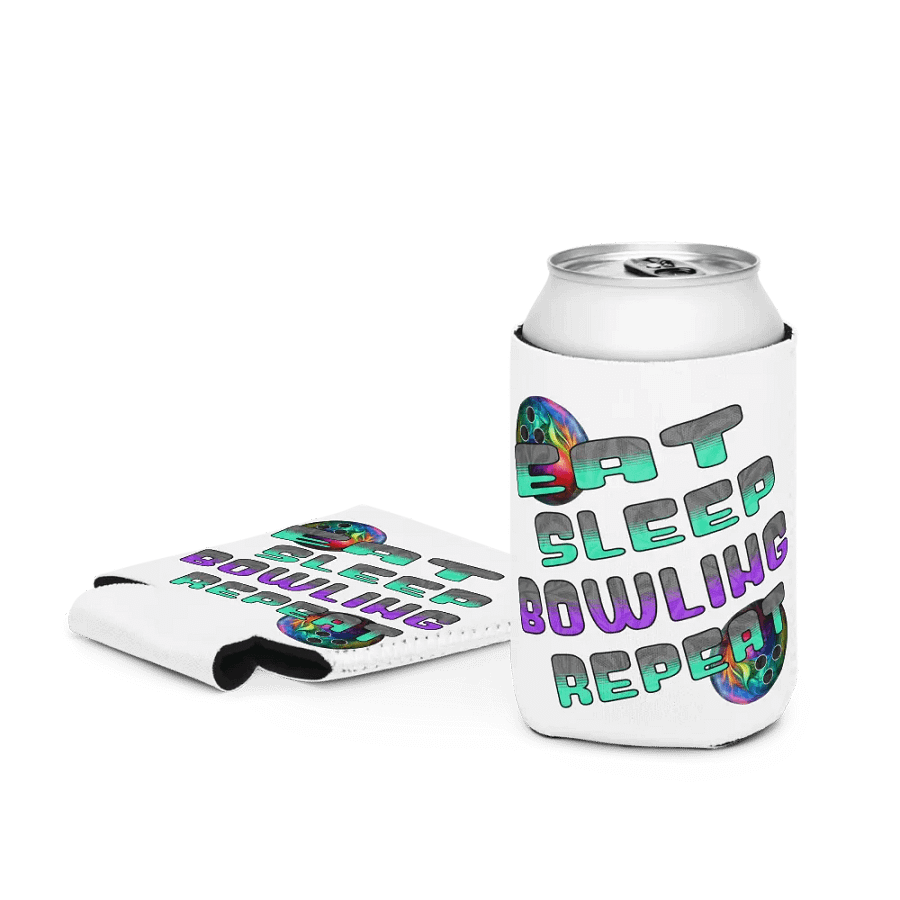 Eat Sleep Bowling Repeat Angle Colorful Ball Can Cooler product image (3)