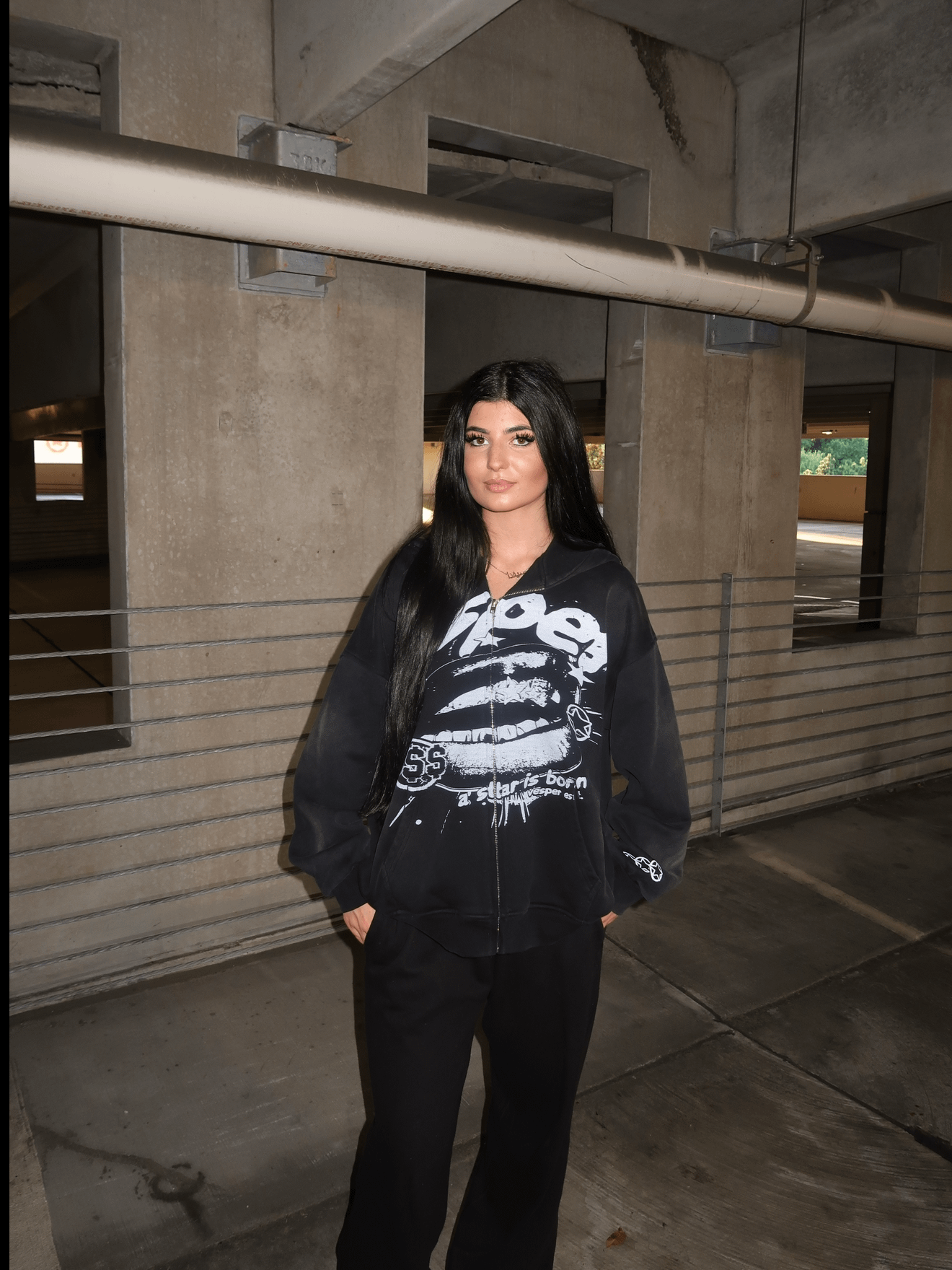 "Born A Star" Black Acid Wash Zip Up product image (5)
