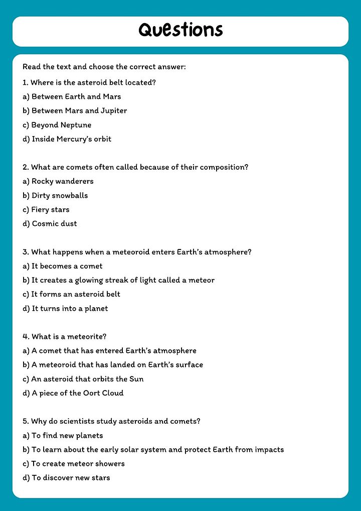 Comets, Meteors, and Asteroids Reading Comprehension with Questions product image (2)