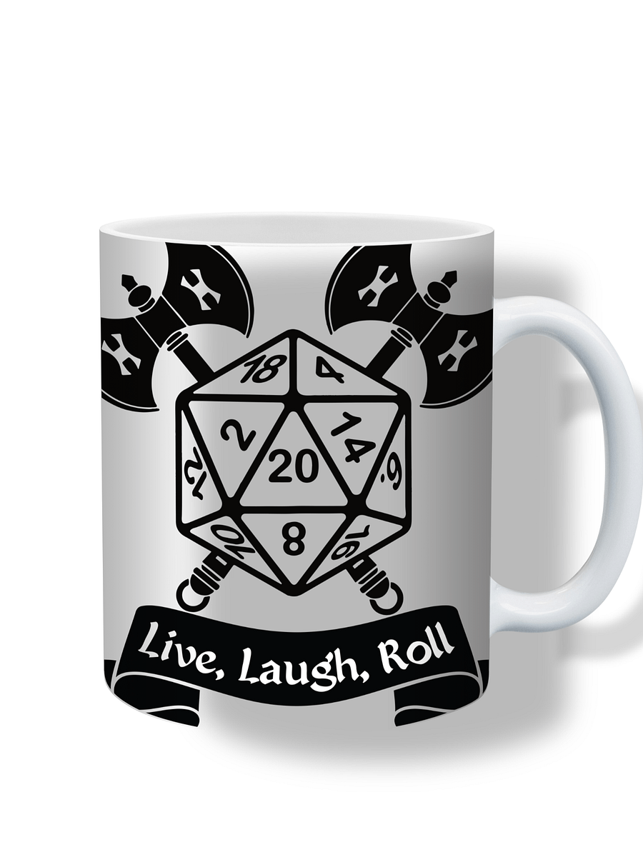 Live, Laugh, Roll 11oz Coffee Mug – D20 Dice Gaming Ceramic Cup – Perfect for Tabletop RPG Players and Dungeon Masters product image (1)
