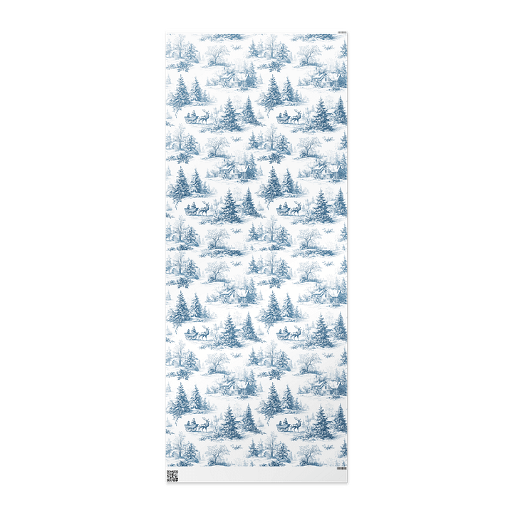 Winter Sleigh Ride Blue Toile Chinoiserie Christmas Wrapping Paper product image (2)