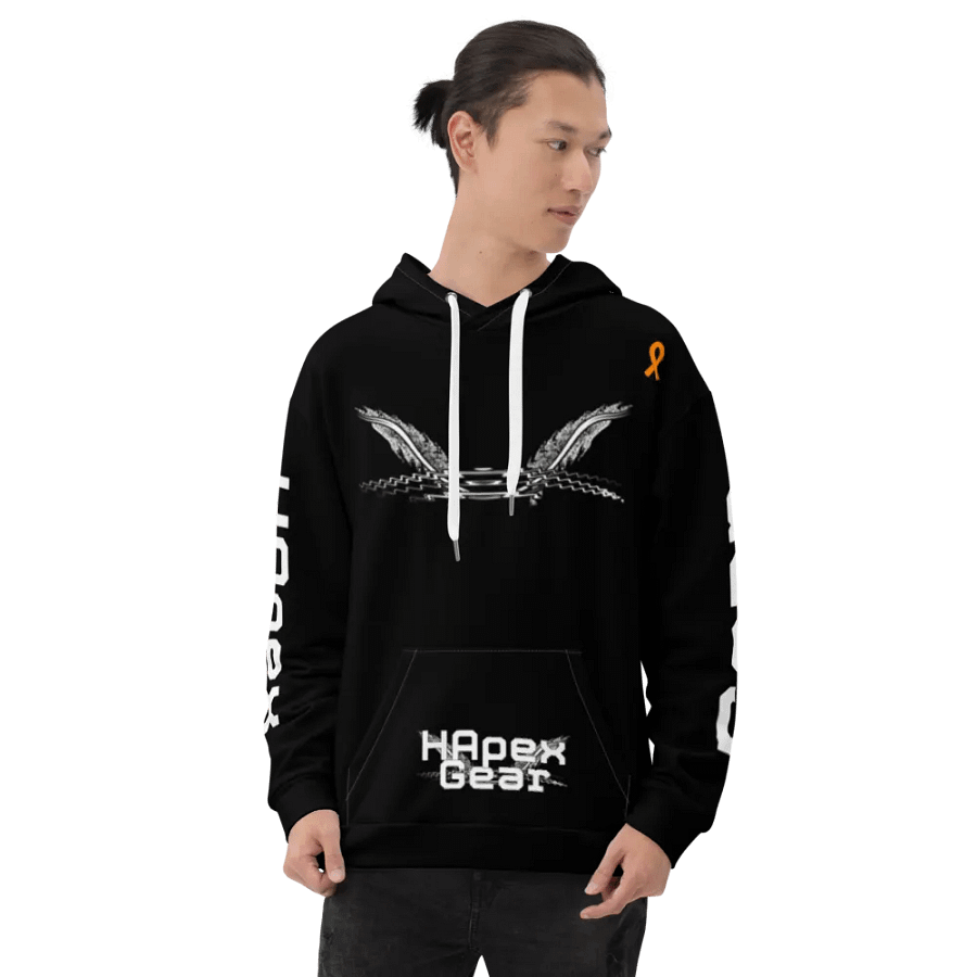 White HApex Gear White Logo Cancer Awareness Orange Ribbon. Black Recycled Unisex Hoodie product image (8)