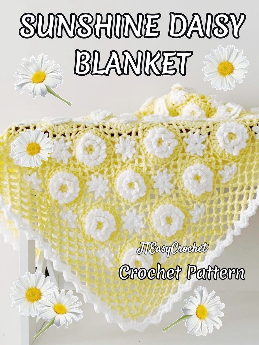 Sunshine Daisy Flower Motif Baby Blanket Crochet Pattern, Crochet Flower Blanket Baby Gift product image (4)